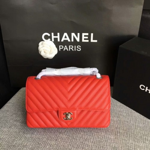 Chanel Piros Eredeti Borjúbőr Válltáska CF1112 Ezüst