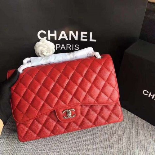 Chanel Piros Eredeti Borjúbőr Válltáska CF1113 Ezüst