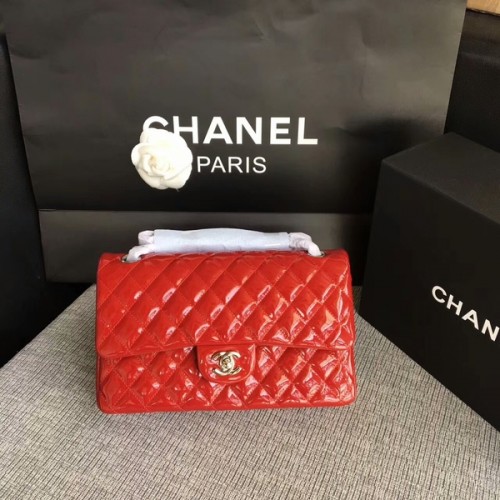 Chanel Piros Eredeti Lakkbőr Válltáska CF1112 Ezüst