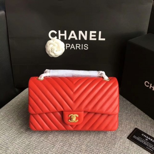 Chanel Flap Válltáska Piros Eredeti Báránybőr CF1112 Arany