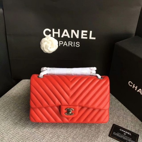 Chanel Flap Válltáska Piros Eredeti Báránybőr CF1112 Ezüst
