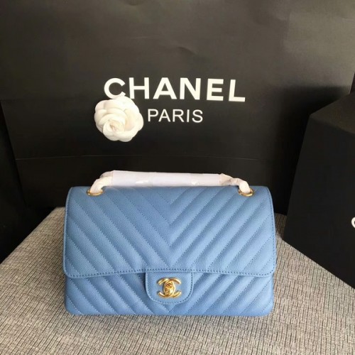 Chanel Flap Válltáska Égkék Eredeti Borjúbőr CF1112 Arany