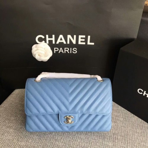 Chanel Flap Válltáska Égkék Eredeti Borjúbőr CF1112 Ezüst