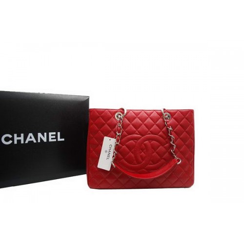 Chanel GST Caviar bőr kókuszos táska A36092 piros-ezüst