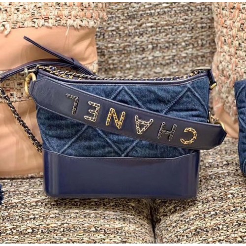 Chanel Gabrielle Kis Farmer Hobo Táska AS0865 Kék