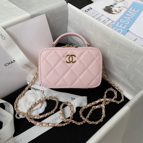 Chanel szemcsés borjúbőr mini fedeles táska felső fogantyúval AS2431 rózsaszín