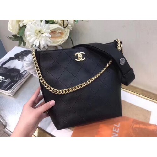 Chanel Hobo kézitáska borjúbőr grosgrain aranyszínű fémből A57576 fekete