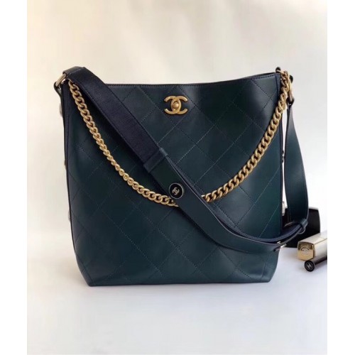 Chanel Hobo kézitáska borjúbőr grosgrain aranytónusú fémből A57576 kék