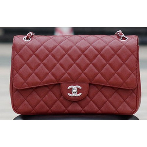 Chanel Jumbo Klasszikus Burgundi Cannage Mintás Zsebtáska A58600 Ezüst