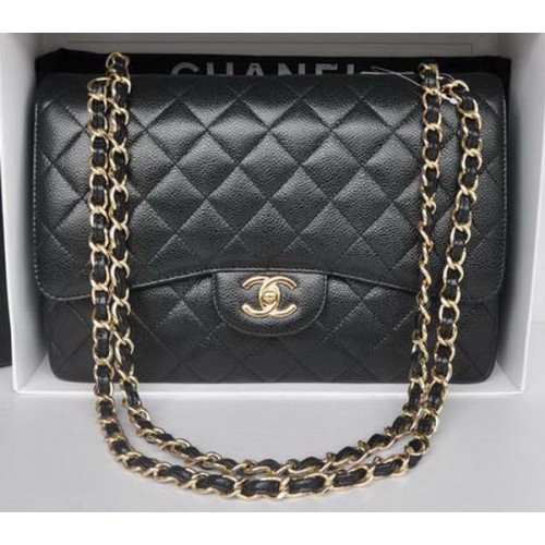Chanel Jumbo Dupla Fülű Táska Fekete Cannage Mintával A36097 Arany
