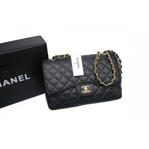Chanel Jumbo Dupla Levelű Táska Fekete Eredeti Kaviár Bőr A36097 Arany