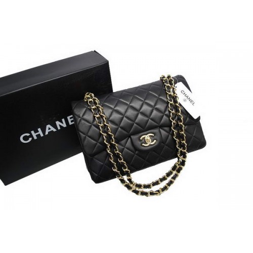 Chanel Jumbo Dupla Levelű Táska Fekete Eredeti Báránybőr Bőr A36097 Arany