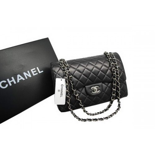Chanel Jumbo Dupla Levelű Táska Fekete Eredeti Báránybőr Bőr A36097 Ezüst