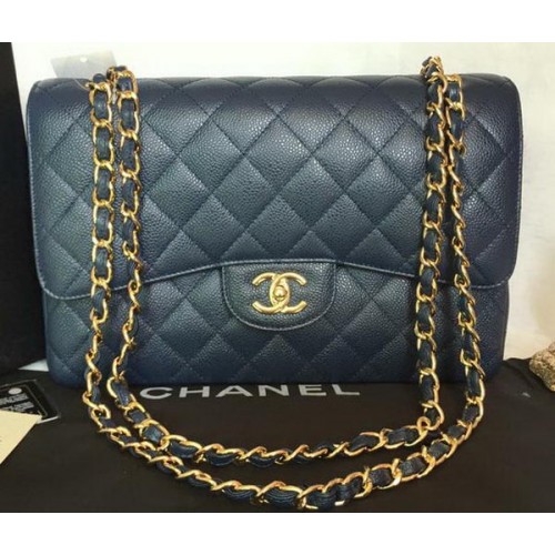 Chanel Jumbo Dupla Fülű Táska Kék Cannage Mintás A36097 Arany