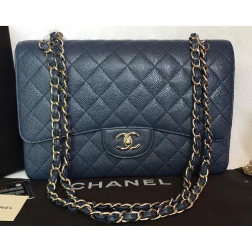 Chanel Jumbo Dupla Fülű Táska Kék Cannage Mintás A36097 Ezüst