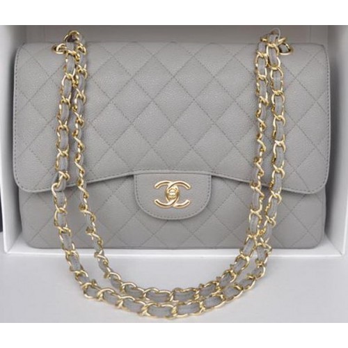 Chanel Jumbo Dupla Fülű Táska Szürke Cannage Mintás A36097 Arany