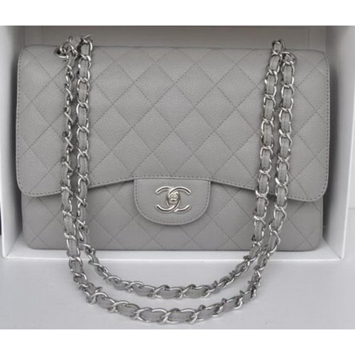 Chanel Jumbo Dupla Fülű Táska Szürke Cannage Mintás A36097 Ezüst