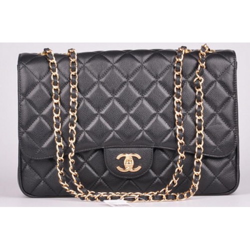 Chanel Jumbo Zsebtáska Fekete Cannage Mintás A28600 Arany