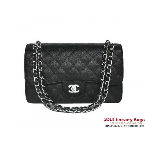 Chanel Jumbo Steppelt Klasszikus Cannage Patterns Zsebtáska A58600 Fekete Ezüst