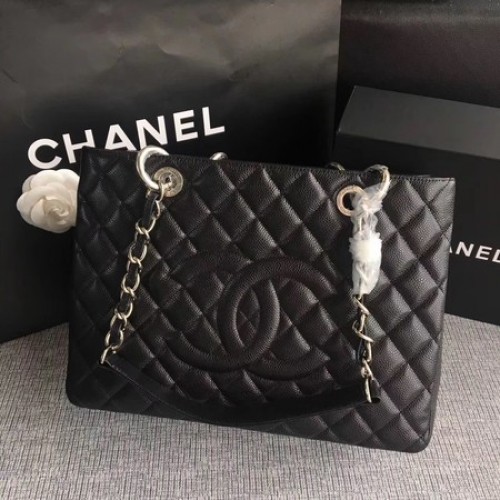 Chanel LE Boy Grand bevásárlótáska GST fekete Cannage Pattern A50995 ezüst