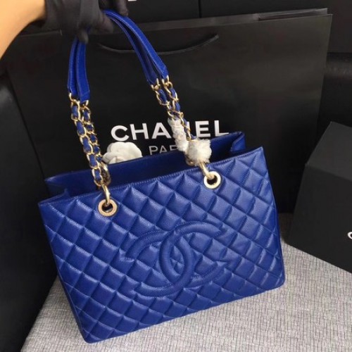 Chanel LE Boy Grand bevásárlótáska GST Blue Cannage Pattern A50995 arany