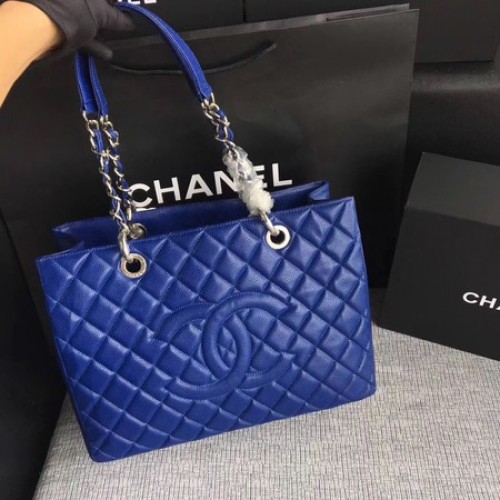 Chanel LE Boy Grand bevásárlótáska GST Blue Cannage Pattern A50995 ezüst
