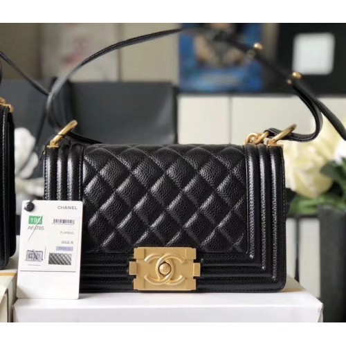 Chanel Le Boy Flap Válltáska Eredeti Cavier Bőr A67085 Fekete Arany Csattal