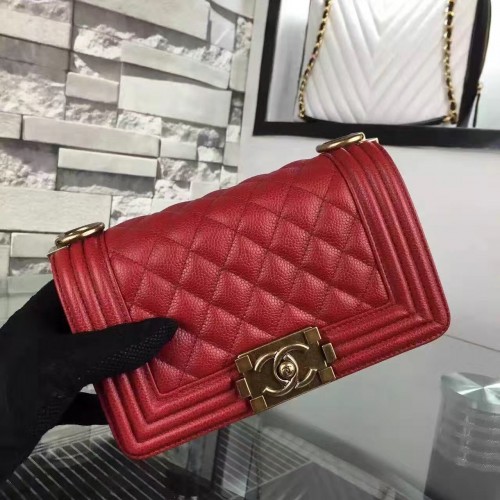Chanel Le Boy Flap Válltáska Eredeti Cavier Bőr A67085 Vörös Arany Csattal