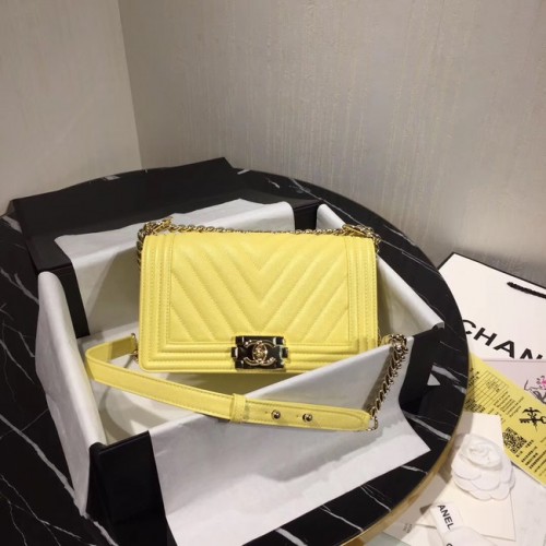 Chanel Le Boy Flap Válltáska Eredeti Bőr Sárga V67086 Arany