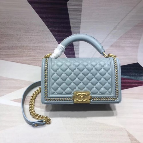Chanel Leboy eredeti borjúbőr válltáska H67086 világoskék arany - fémes árnyalat