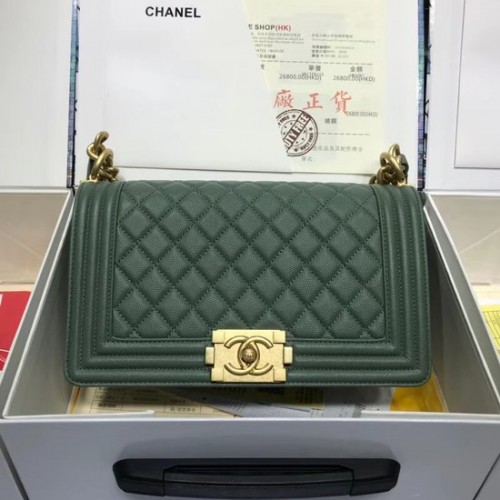 Chanel Leboy eredeti kaviár bőr válltáska A67086 zöld arany lánc