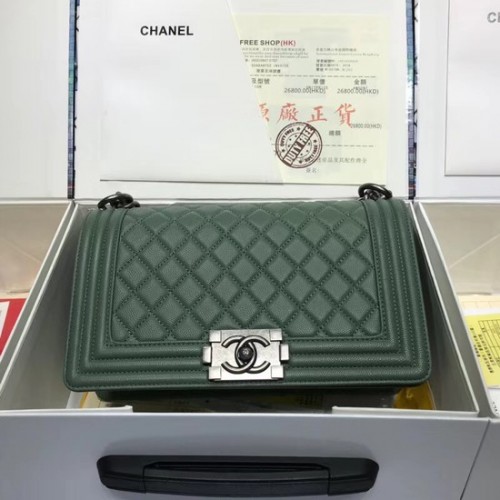 Chanel Leboy eredeti kaviár bőr válltáska A67086 zöld ezüst lánc