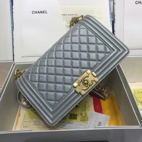 Chanel Leboy eredeti kaviár bőr válltáska A67086 ezüst arany lánc