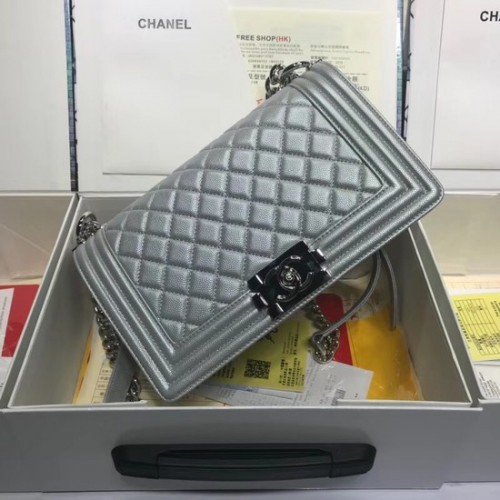 Chanel Leboy eredeti kaviár bőr válltáska A67086 ezüst lánc