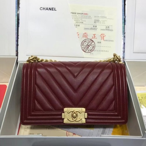 Chanel Leboy eredeti kaviár bőr válltáska V67086 bordó arany lánc