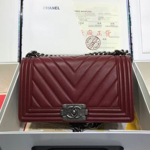Chanel Leboy eredeti kaviár bőr válltáska V67086 bordó ezüst lánc