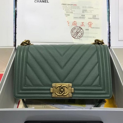 Chanel Leboy eredeti kaviár bőr válltáska V67086 zöld arany lánc