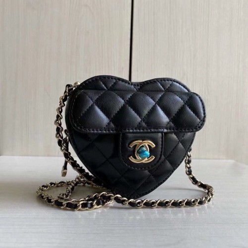 Chanel 2022S Love Heart Eredeti Báránybőr Crossbody Láncos Mini Táska AS3191 Fekete