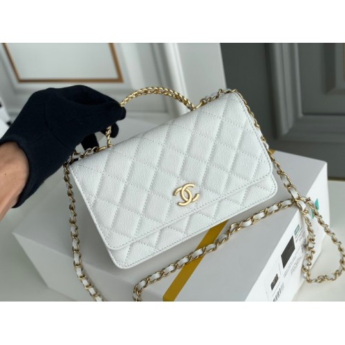 Chanel MINI FÜLES TÁSKA LÁNCKÉSZÍTŐVEL, Arany-tónusú Fém 22SS fehér