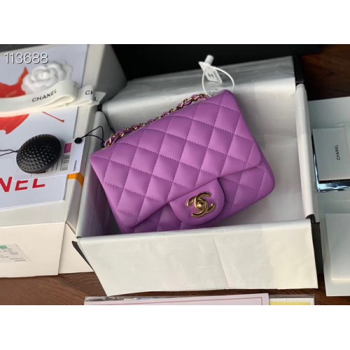 Chanel MINI Flip Bag Eredeti Báránybőr Bőr 1115 lila