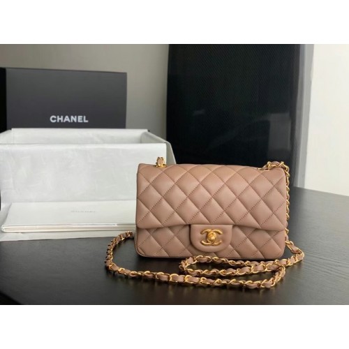 Chanel MINI Flip Táska Eredeti Báránybőr Bőr 1116 Taupe
