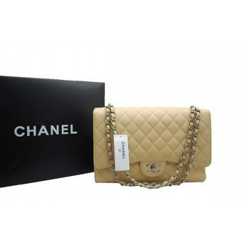 Chanel Maxi Dupla Fülű Táska A36098 Barackszínű Eredeti Kaviár Bőr Ezüst