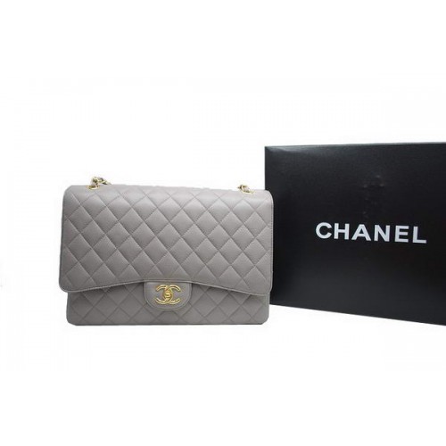 Chanel Maxi Dupla Fülű Táska A36098 Szürke Eredeti Kaviár Bőr Arany