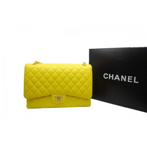 Chanel Maxi Dupla Fülű Táska A36098 Citrom Eredeti Kaviár Bőr Arany