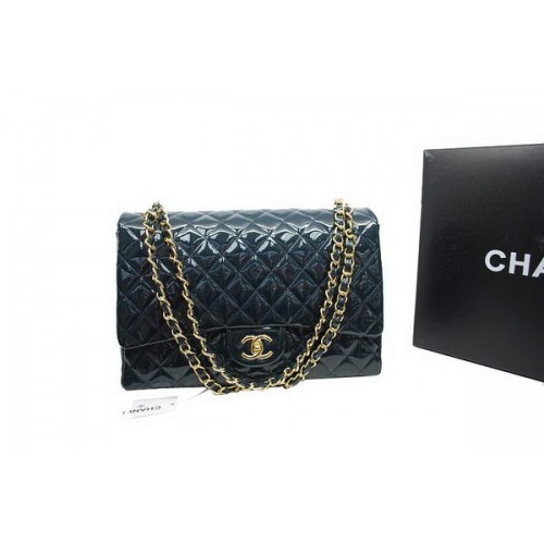 Chanel Maxi Dupla Fülű Táska A36098 Királykék Eredeti Lakkbőr Arany