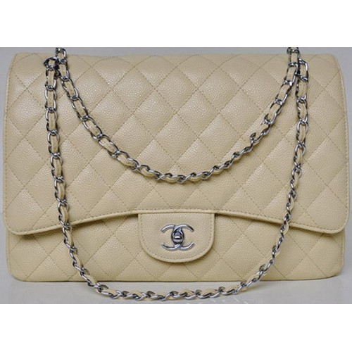 Chanel Maxi Steppelt Klasszikus Zsebtáska Barackszínű Cannage Mintás A58601 Ezüst