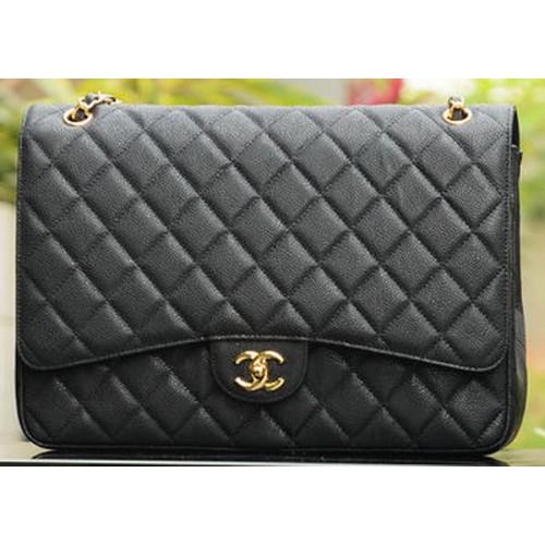 Chanel Maxi Steppelt Klasszikus Zsebtáska Fekete Cannage Mintás A58601 Arany