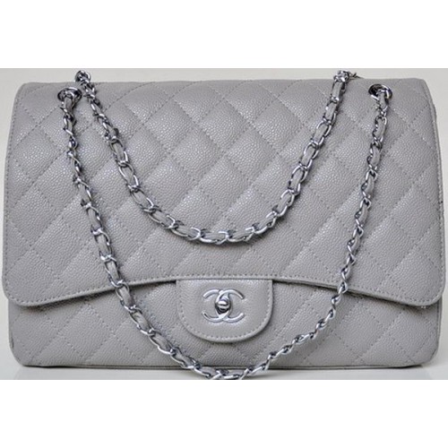 Chanel Maxi Steppelt Klasszikus Zsebtáska Szürke Cannage Mintás A58601 Ezüst