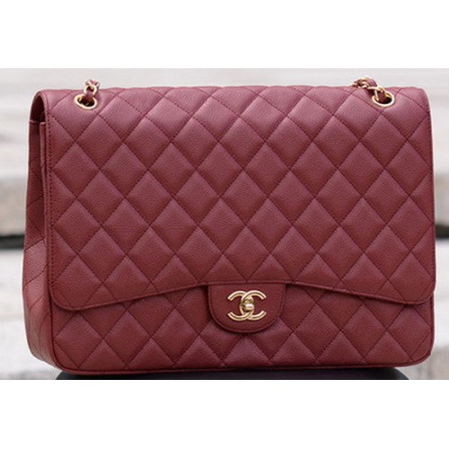 Chanel Maxi Steppelt Klasszikus Zsebtáska Bordó Cannage Mintás A58601 Arany