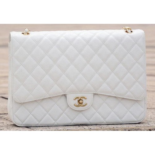 Chanel Maxi Steppelt Klasszikus Zsebtáska Fehér Cannage Mintával A58601 Arany